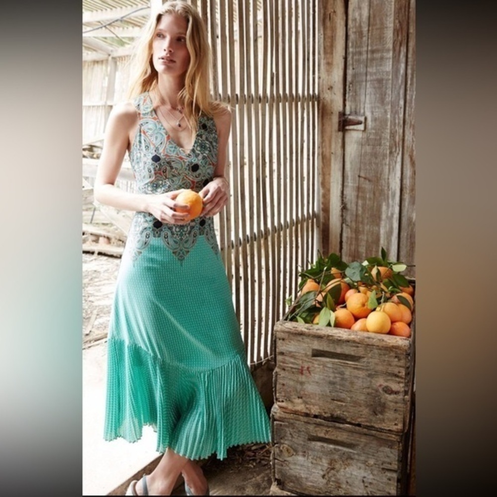 Maeve Teal and Red Paisley Maxi Dress